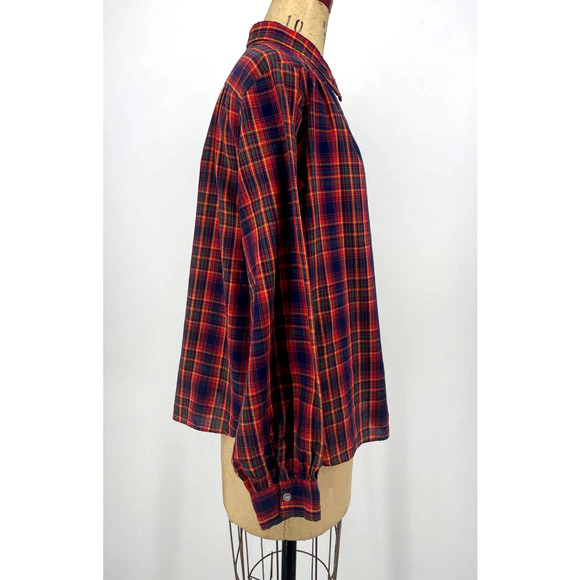 Vintage 80s Azur Button Front Blouse Red Plaid Long Sleeve Collared EUR 44 - Picture 2 of 8